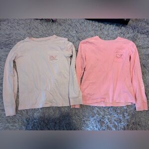Vineyard Vines Kids Long-Sleeve Pocket Tees in Pink & Light Pink